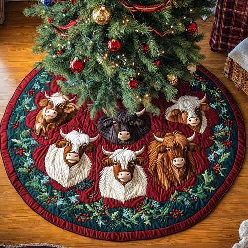 Holiday Highlanders Christmas Quilted Tree Skirt
