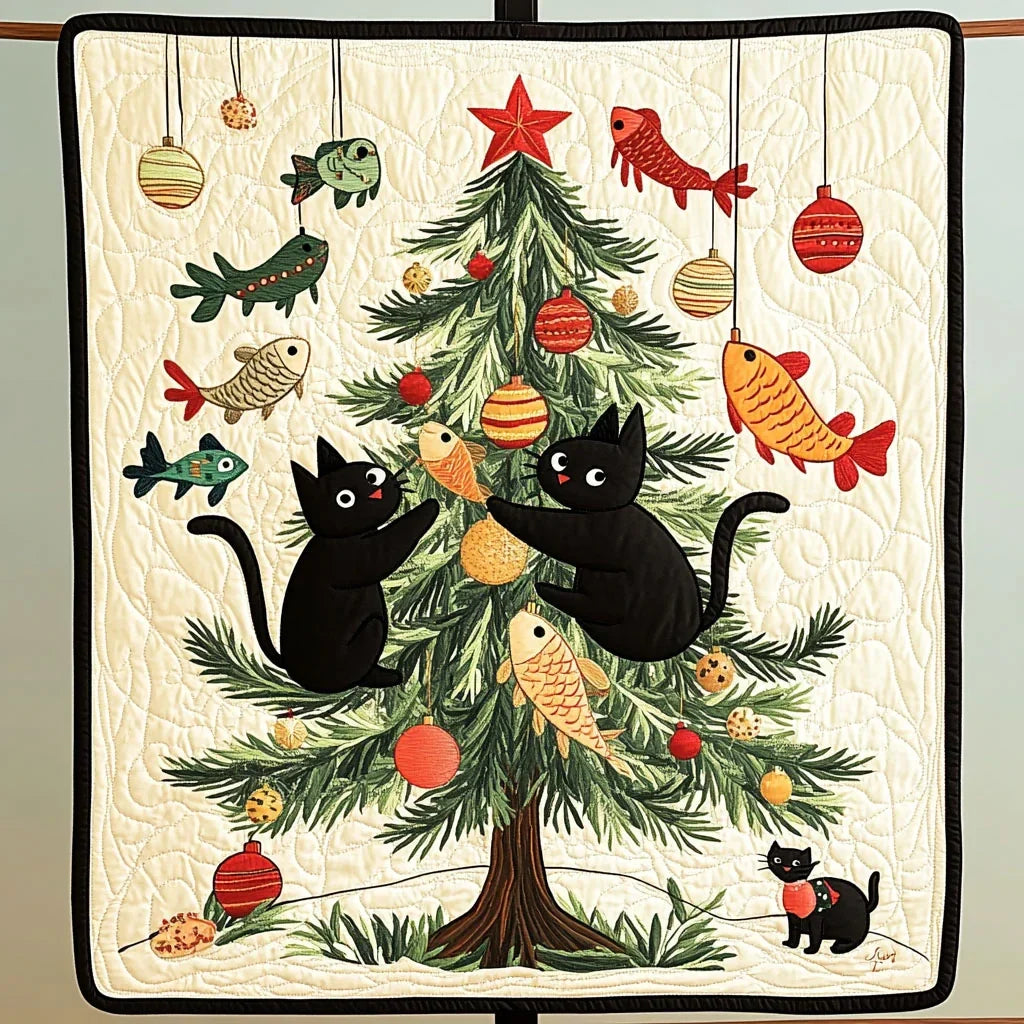 Holiday Hunt Black Cat Quilt Blanket