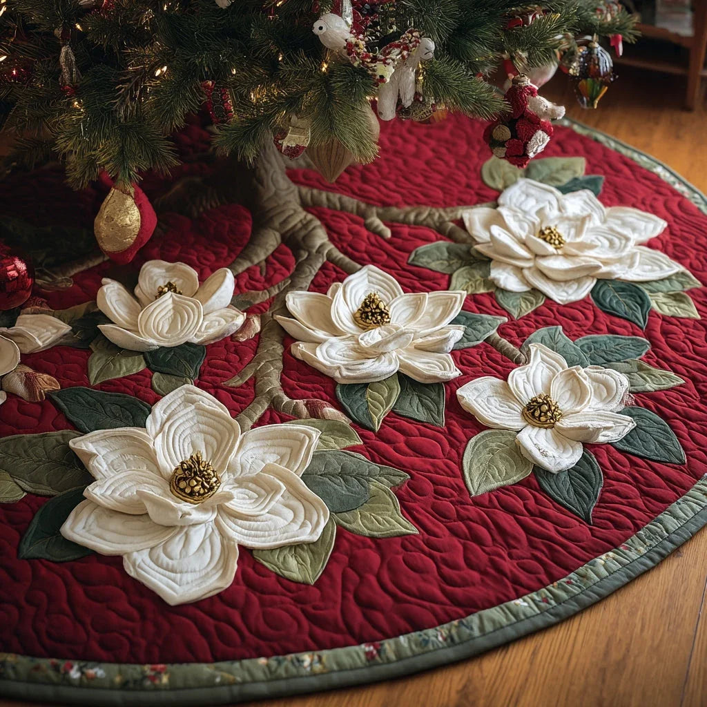 Holiday Magnolia Christmas Quilted Tree Skirt