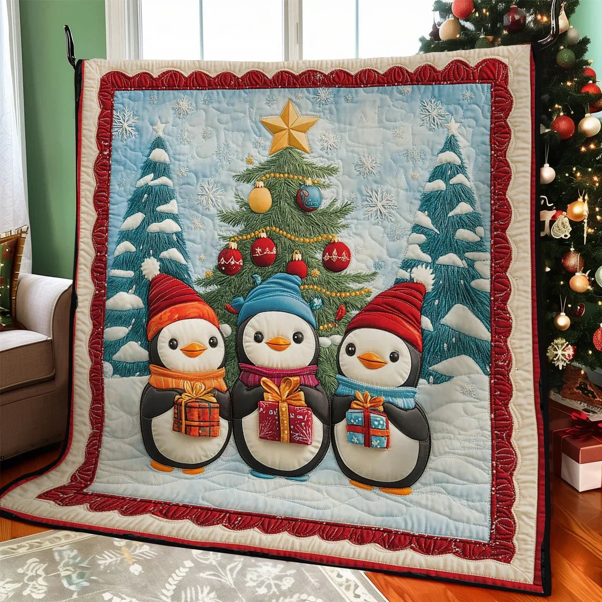 Holiday Penguin Quilt Blanket