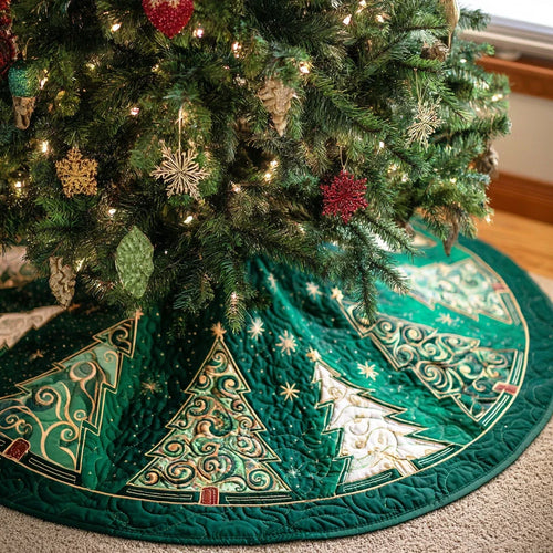 Holiday Spruce Christmas Quilted Tree Skirt