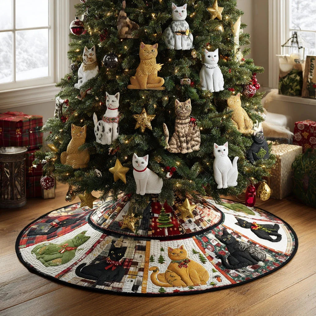 Holiday Whiskers Christmas Quilted Tree Skirt