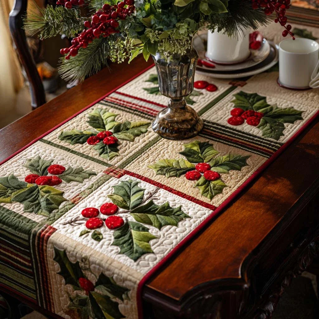 Holly Berries Quilted Table Runner