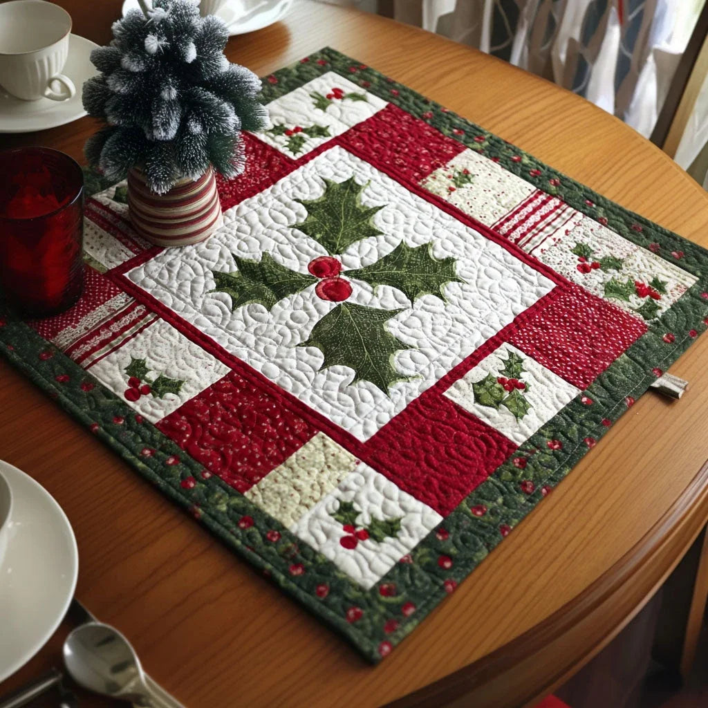 Holly Berry Glow Quilted Table Topper