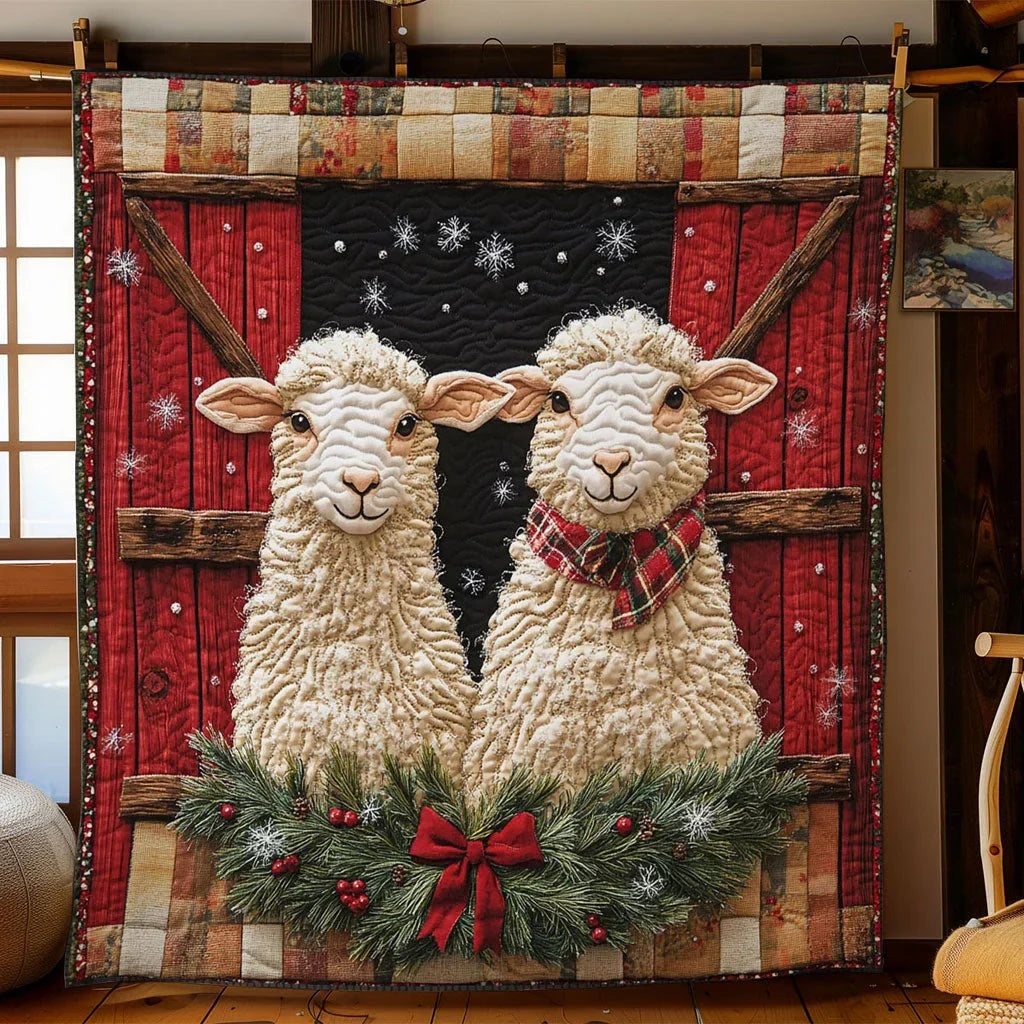 Holly Bow Sheep Quilt Blanket