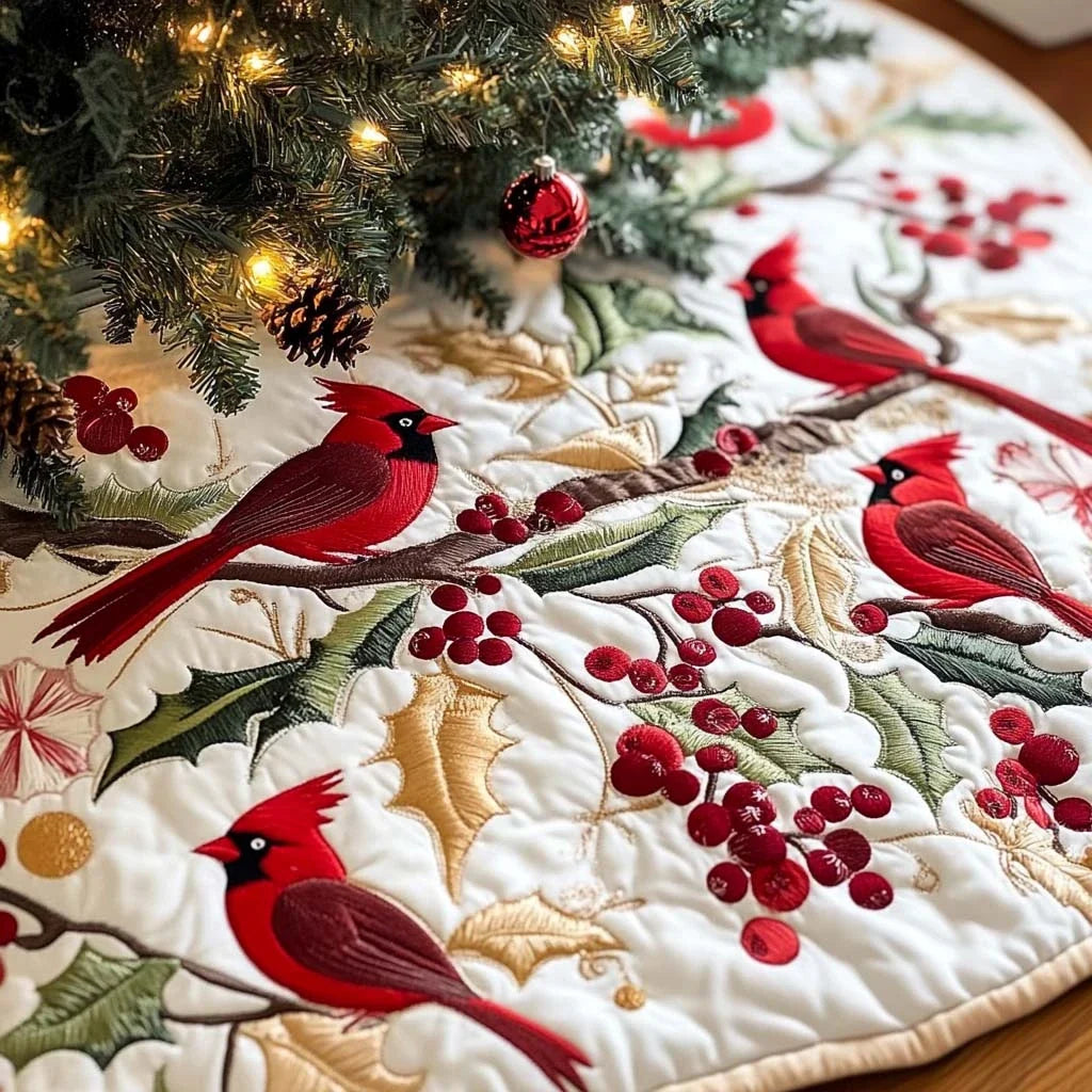Holly Harmony Christmas Quilted Tree Skirt