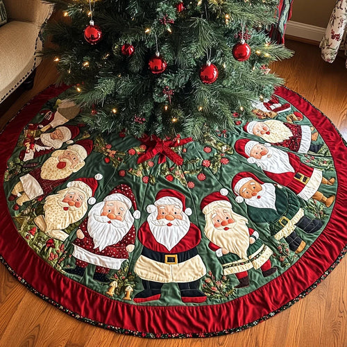 Holly Jolly Joy Christmas Quilted Tree Skirt