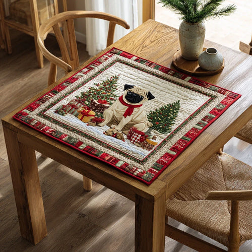 Holly Jolly Pug Quilted Table Topper