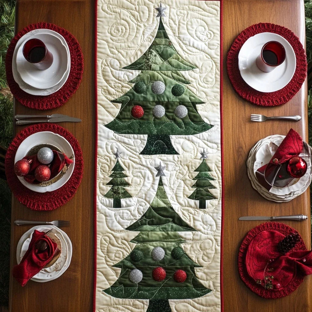 Holly Jolly Tree Quilted Table Runner
