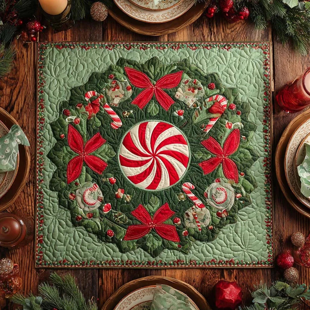 Holly Peppermint Delight Quilted Table Topper