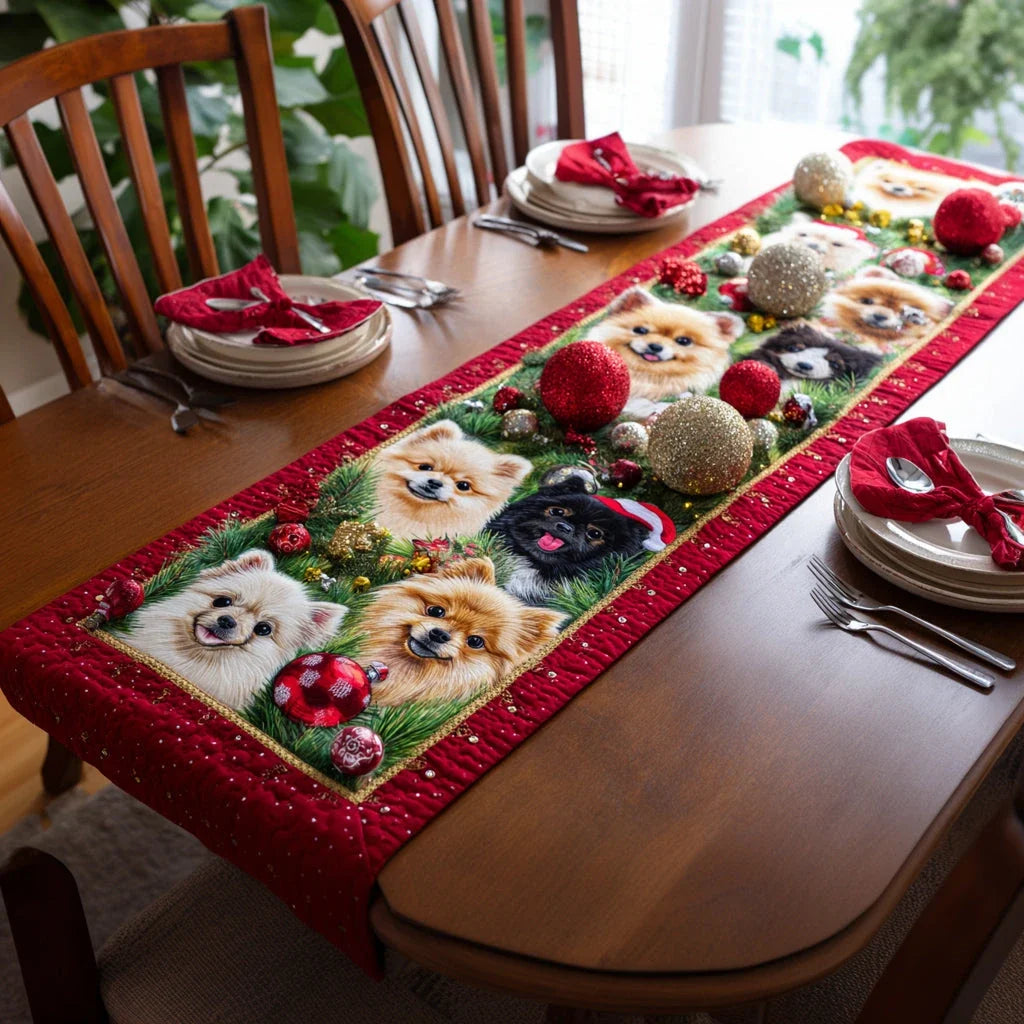 Holly Pomeranian Quilted Table Runner
