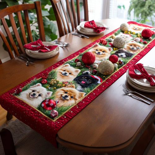 Holly Pomeranian Quilted Table Runner
