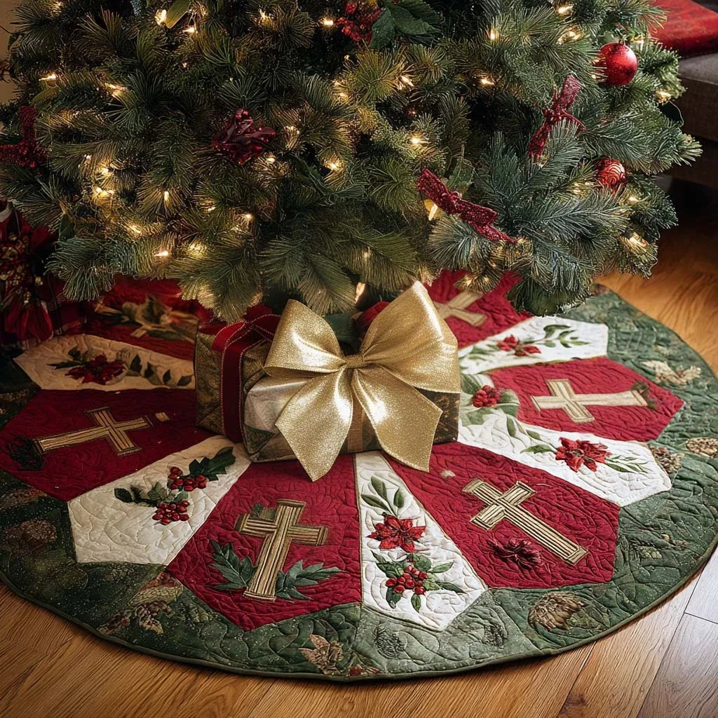 Holy Cross Night Christmas Quilted Tree Skirt