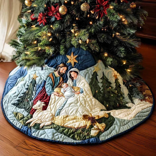 Holy Nativity Serenity Christmas Quilted Tree Skirt
