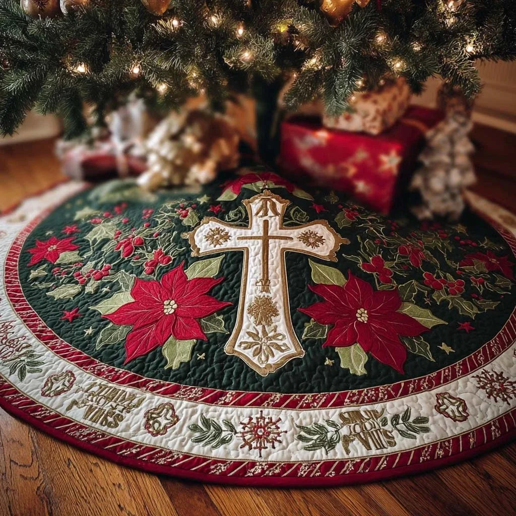 Holy Night Cross Christmas Quilted Tree Skirt