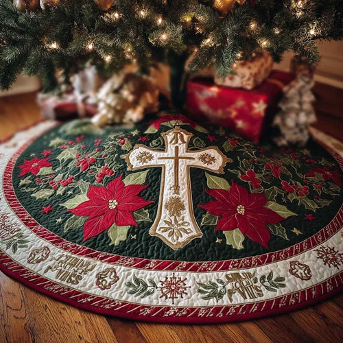 Holy Night Cross Christmas Quilted Tree Skirt