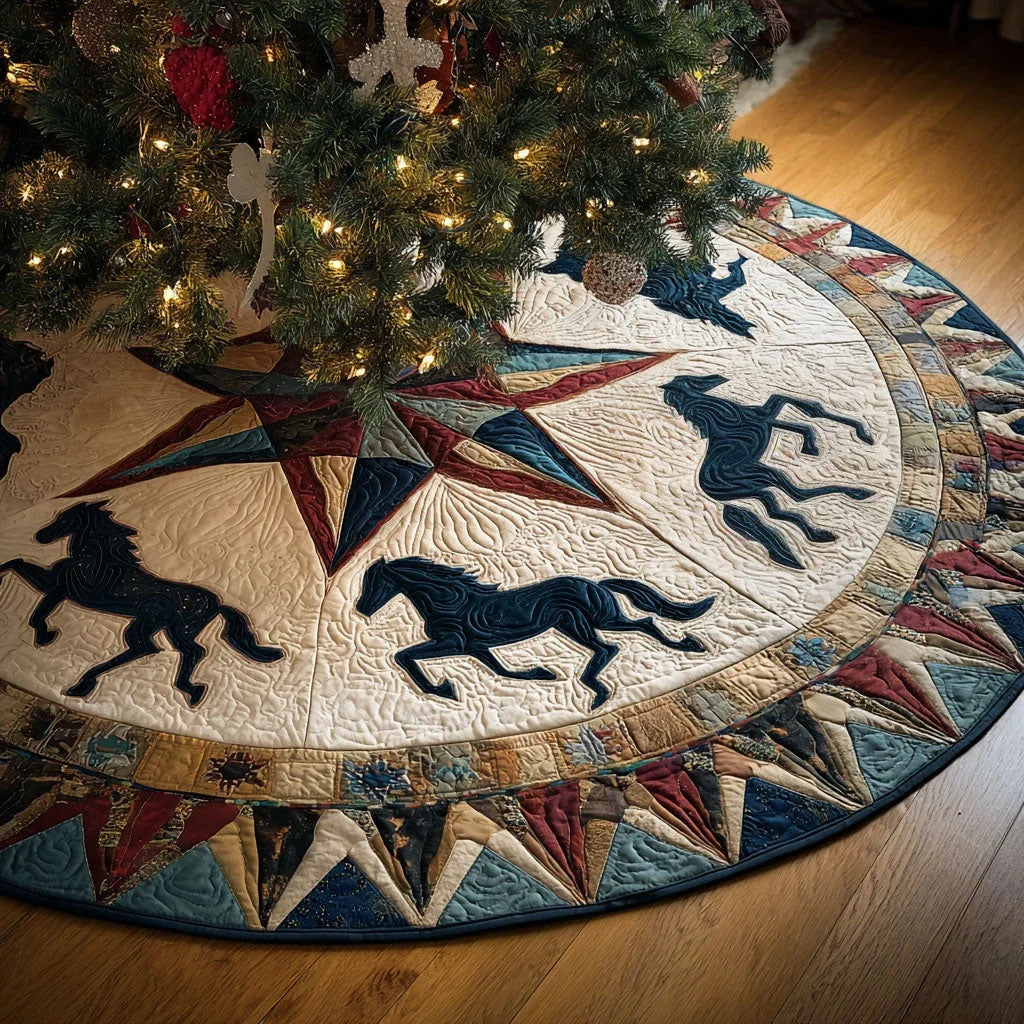 Horse Dream Christmas Quilted Tree Skirt
