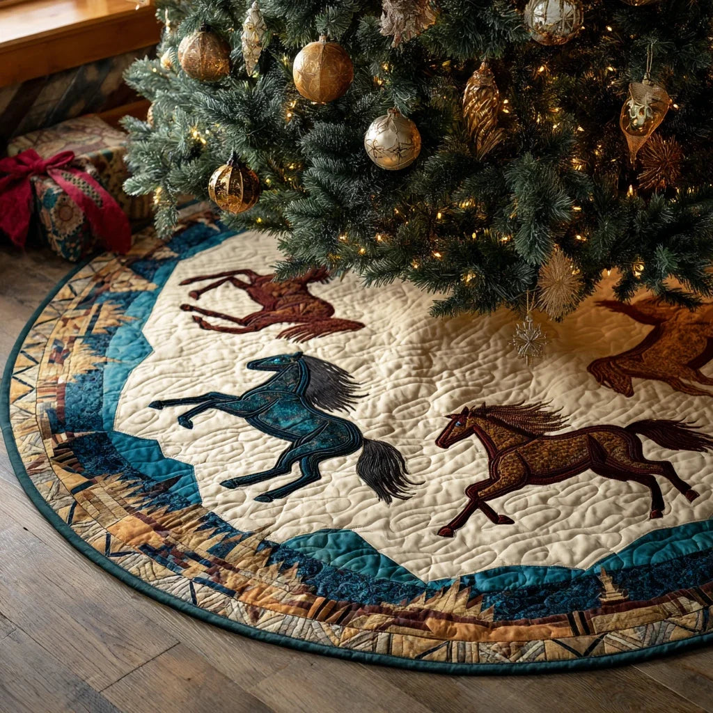 Horse Dream Christmas Quilted Tree Skirt