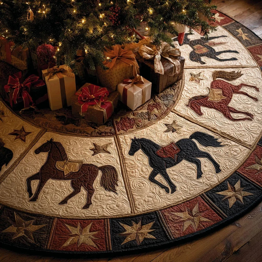 Horse Grace Christmas Quilted Tree Skirt