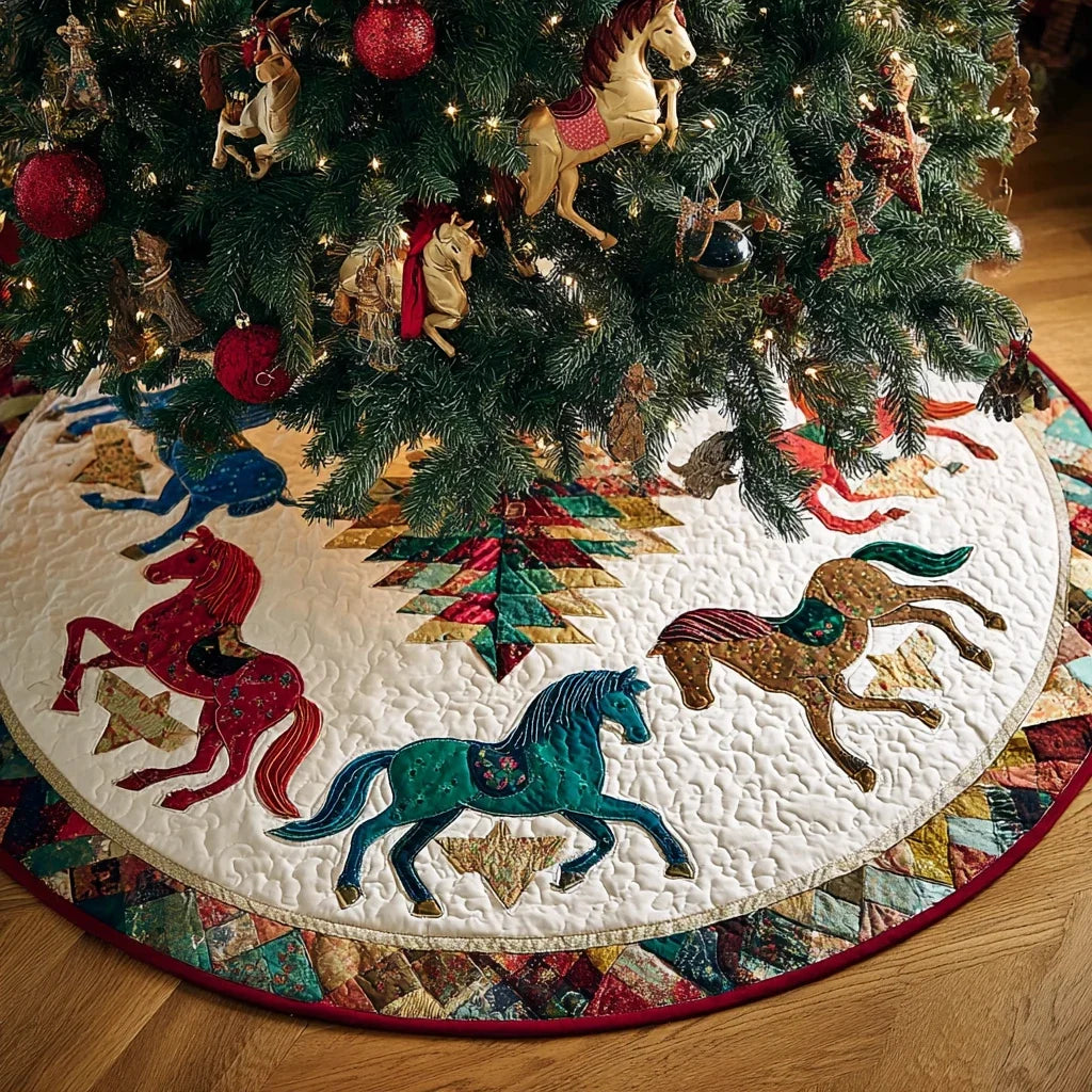 Horse Grace Christmas Quilted Tree Skirt