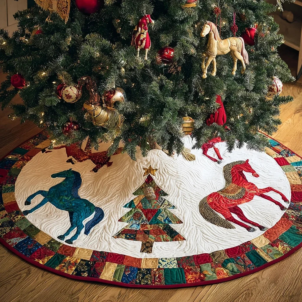 Horse Journey Christmas Quilted Tree Skirt