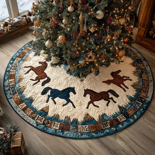 Horse Light Christmas Quilted Tree Skirt