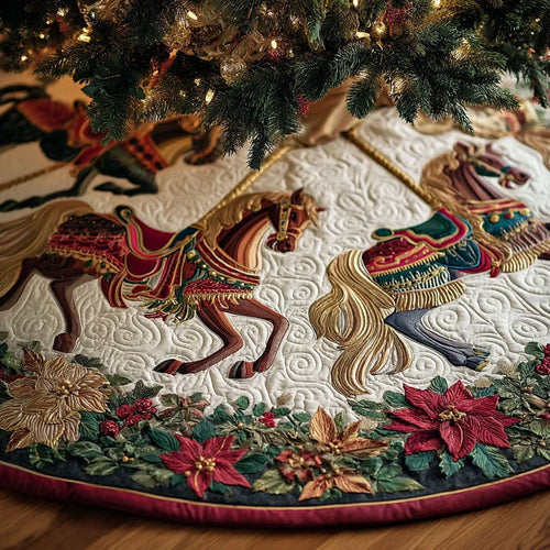 Horse Light Christmas Quilted Tree Skirt