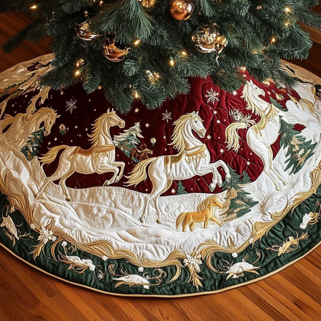 Horse Light Christmas Quilted Tree Skirt
