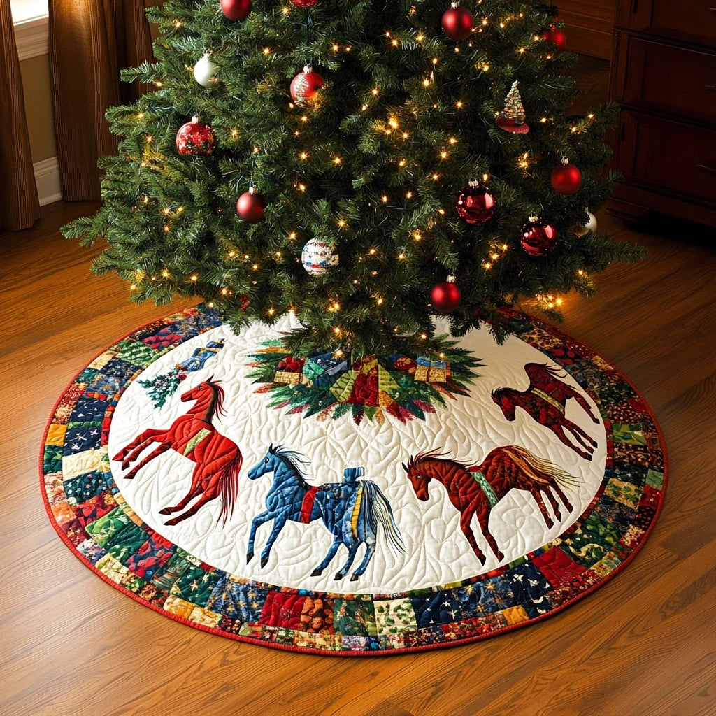 Horse Shine Christmas Quilted Tree Skirt