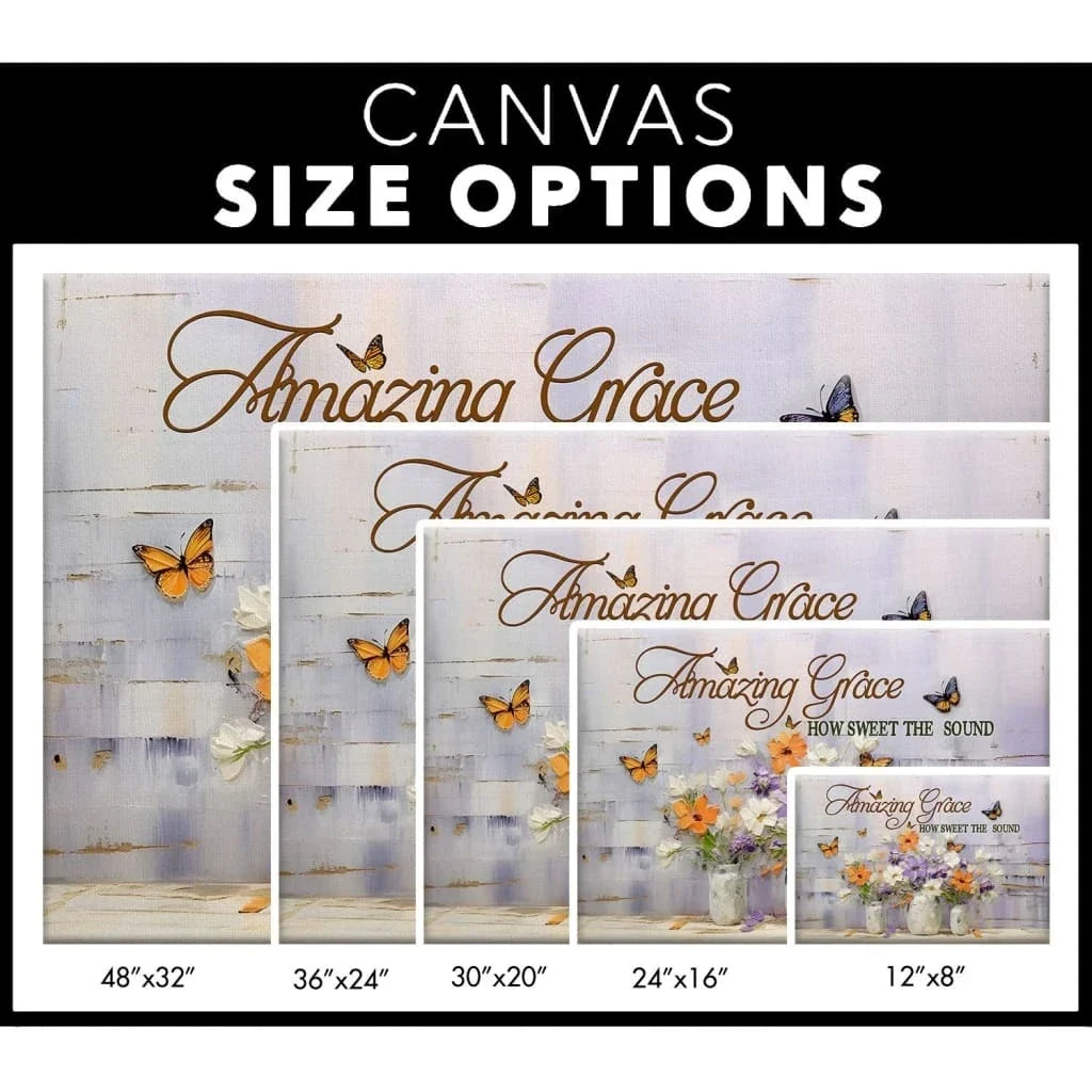 amazing grace how sweet the sound wall art butterflies flowers christian canvas art (Landscape) (view 3)
