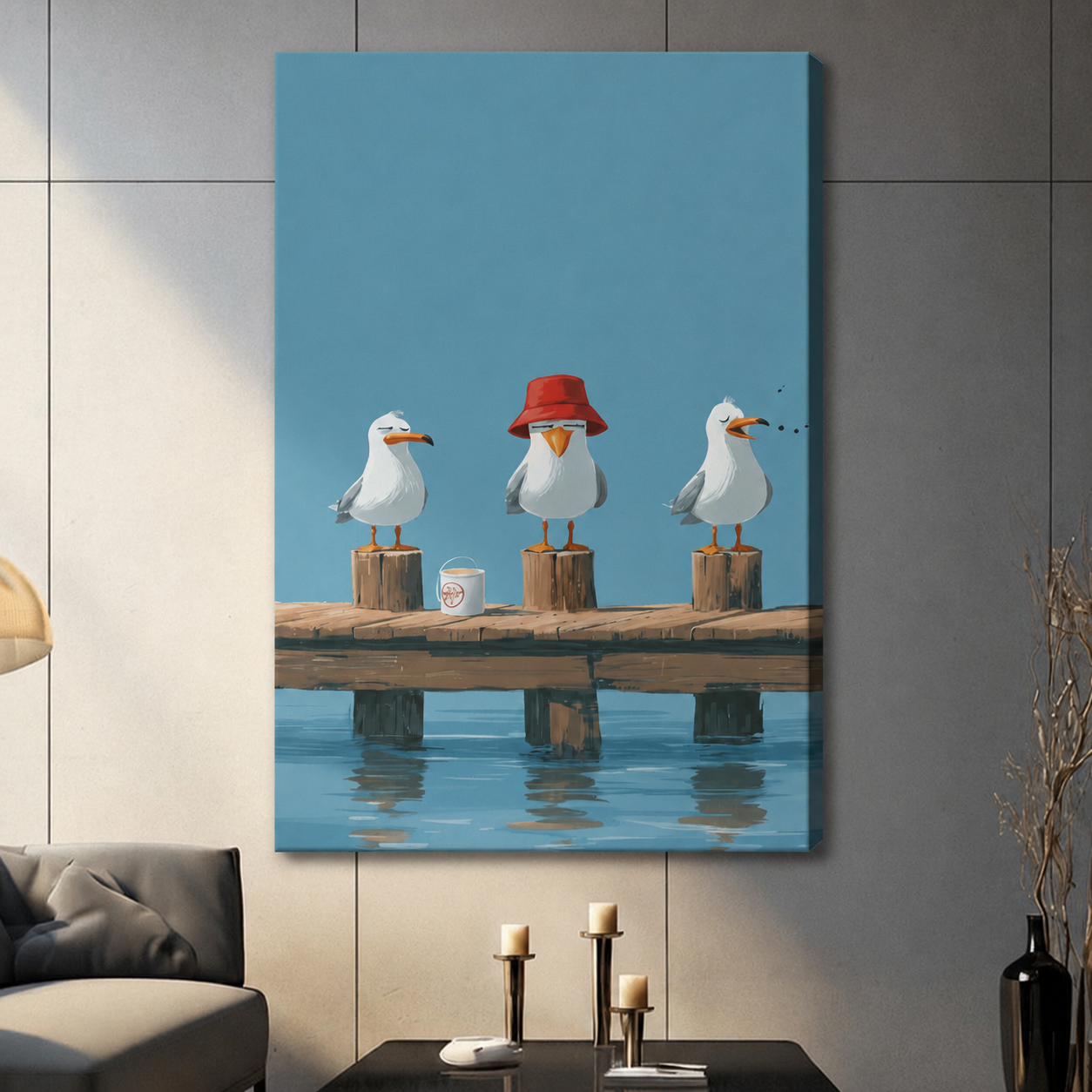 Funny Seagulls Coastal Humor Canvas Wall Art
