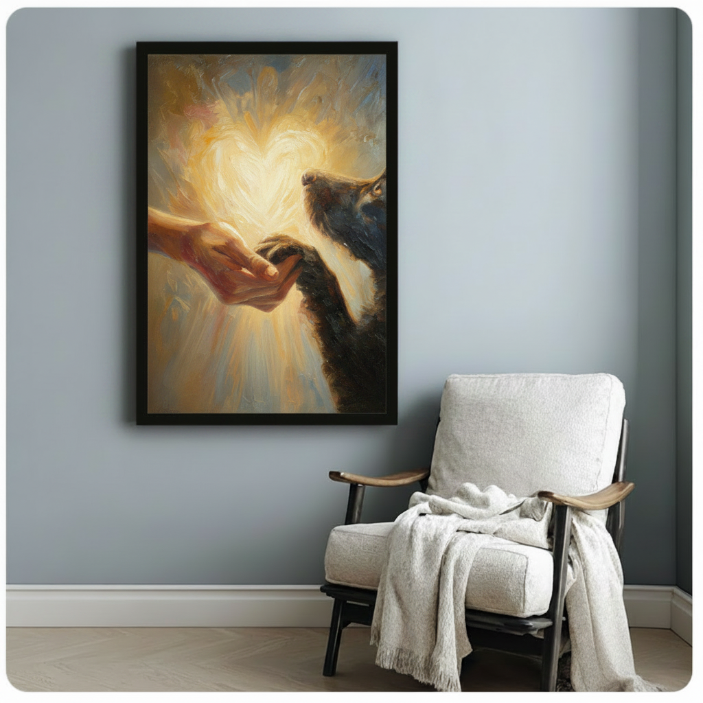 Human Hand Cat Paw Golden Canvas Art Wall Art