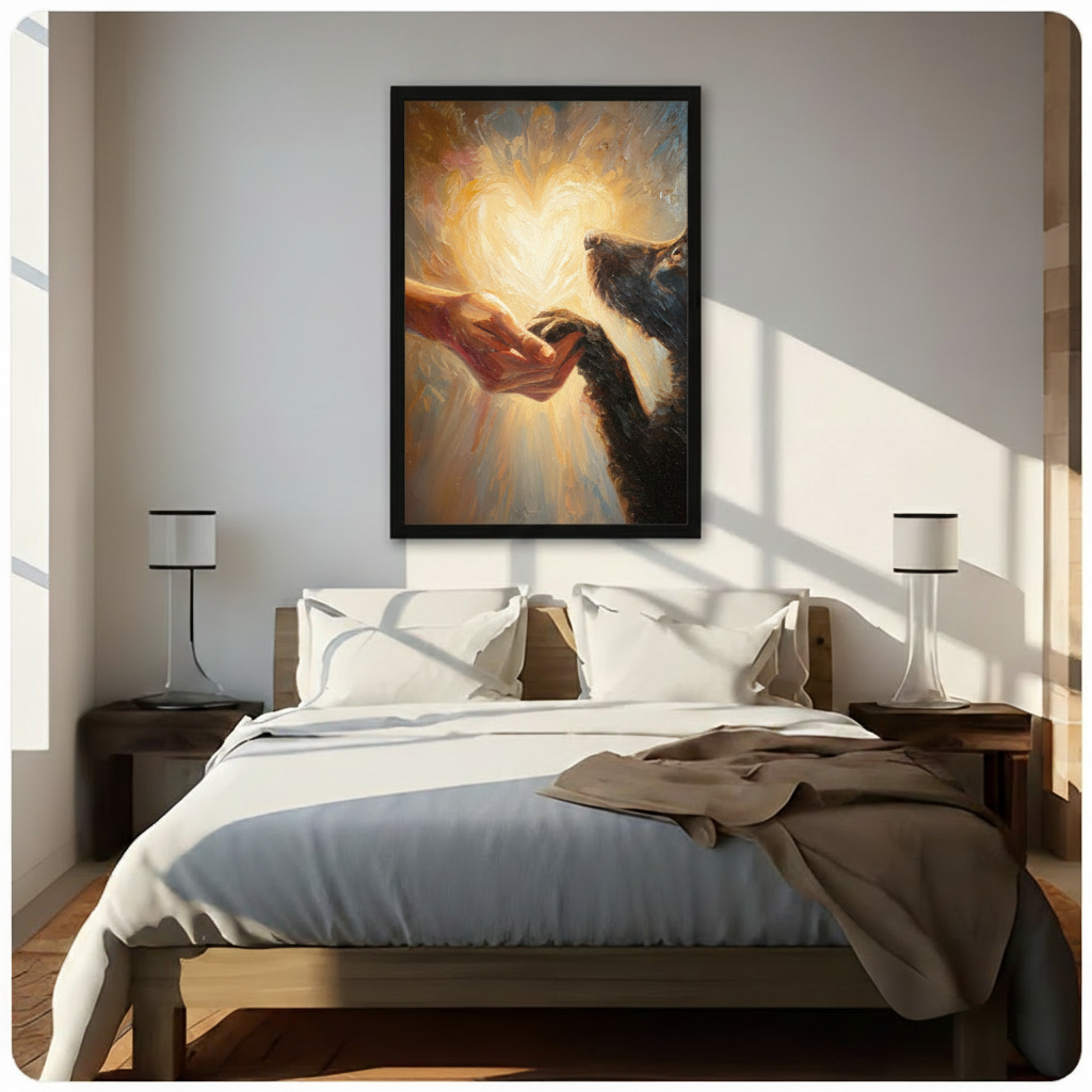 Human Hand Cat Paw Golden Canvas Art Wall Art