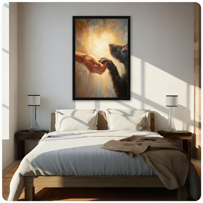 Human Hand Cat Paw Golden Canvas Art Wall Art