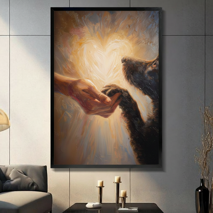 Human Hand Cat Paw Golden Canvas Art Wall Art