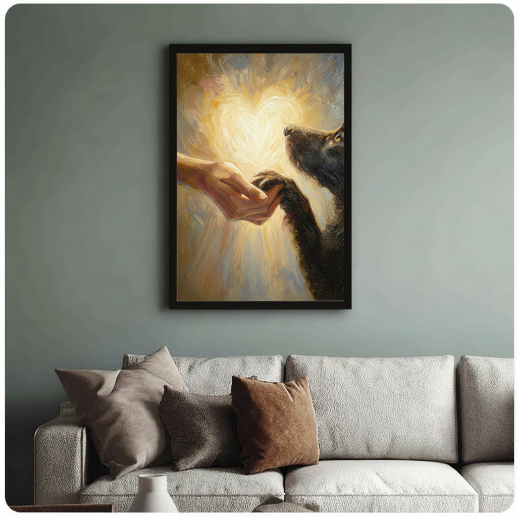 Human Hand Cat Paw Golden Canvas Art Wall Art