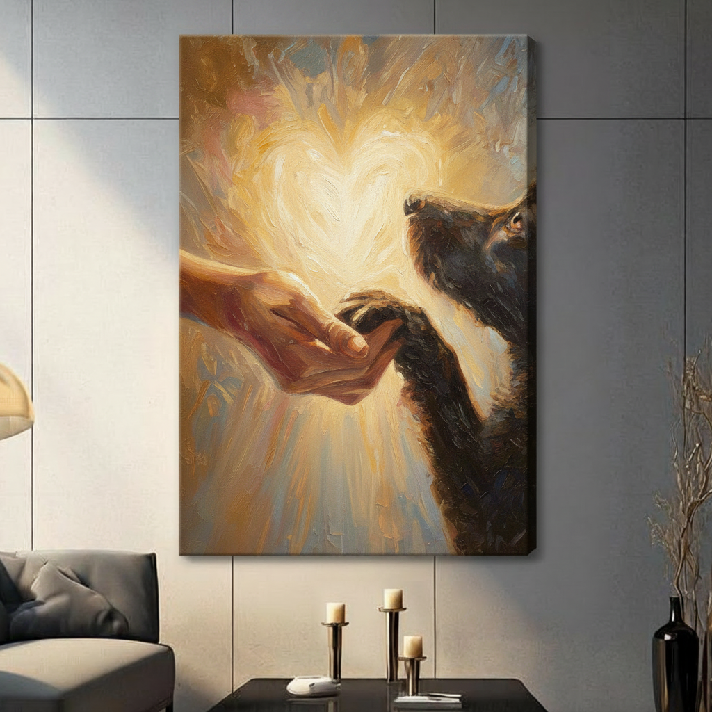 Human Hand Cat Paw Golden Canvas Art Wall Art