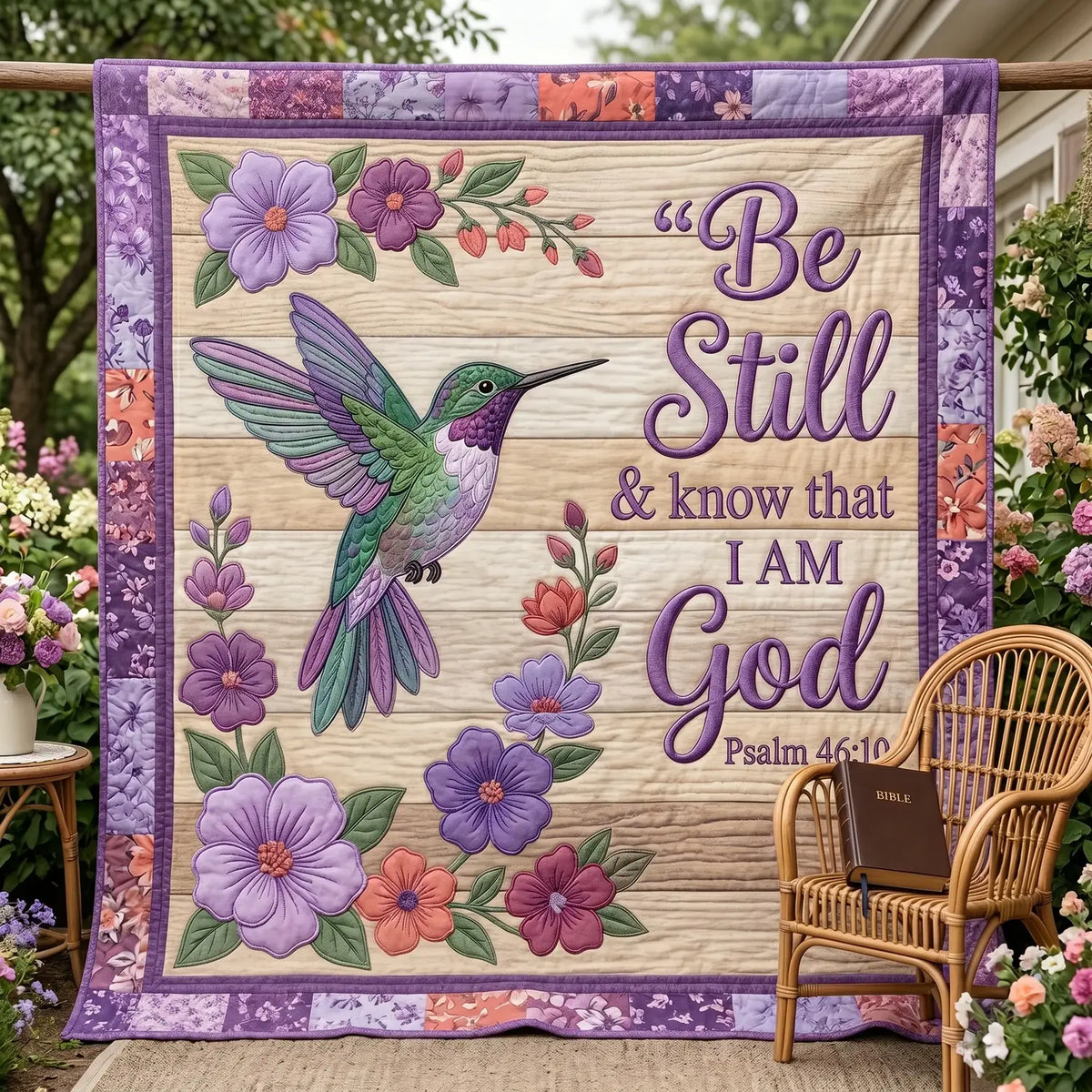 Hummingbird Be Still Quilt Blanket