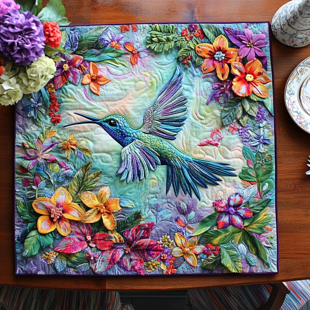 Hummingbird Charm Quilted Table Topper