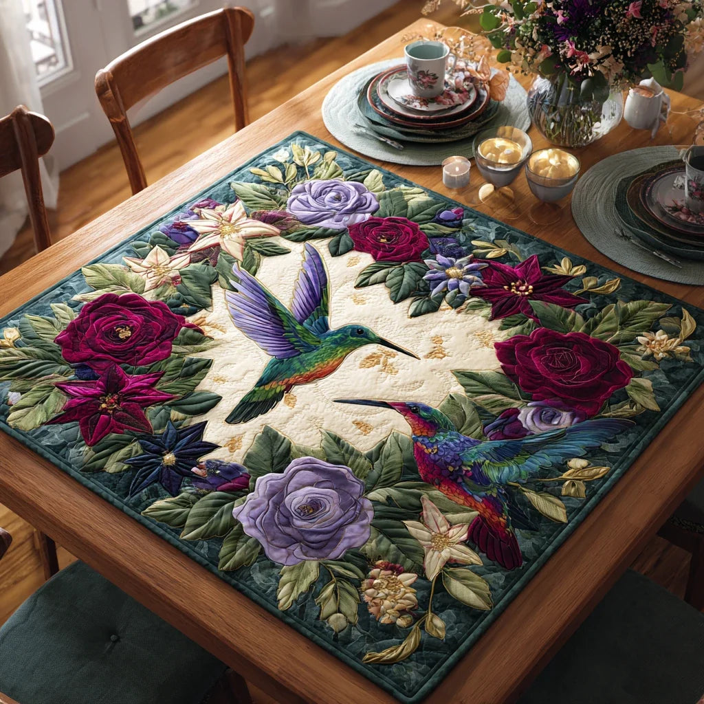 Hummingbird Charm Quilted Table Topper