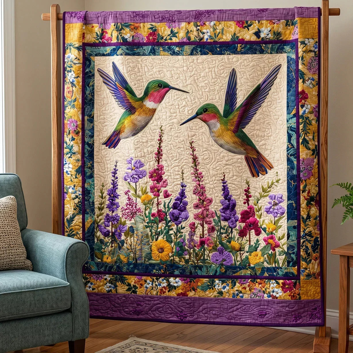 Hummingbird Garden Quilt Blanket - Quilted Blanket by Wild and Way