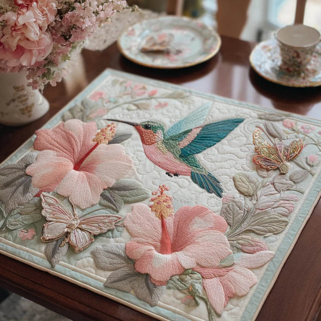 Hummingbird Garden Quilted Table Topper