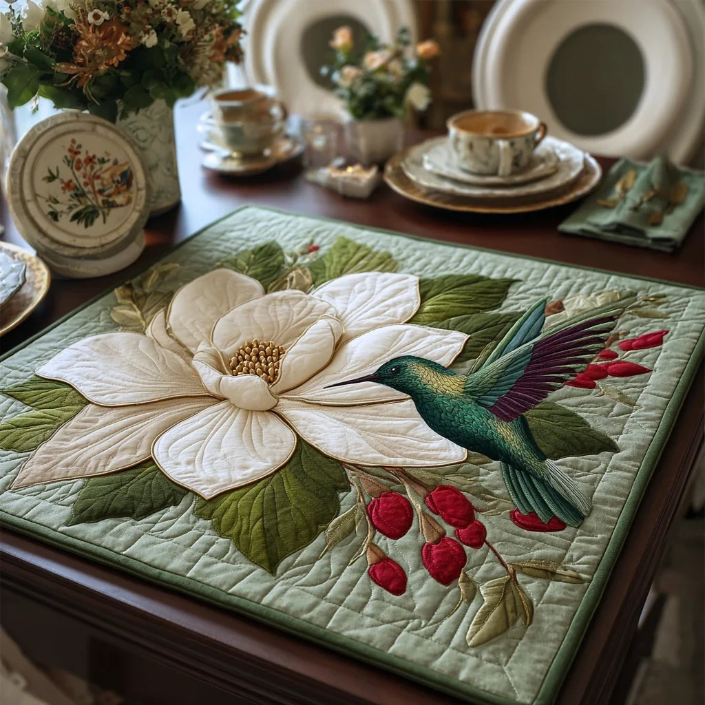 Hummingbird Grace Quilted Table Topper