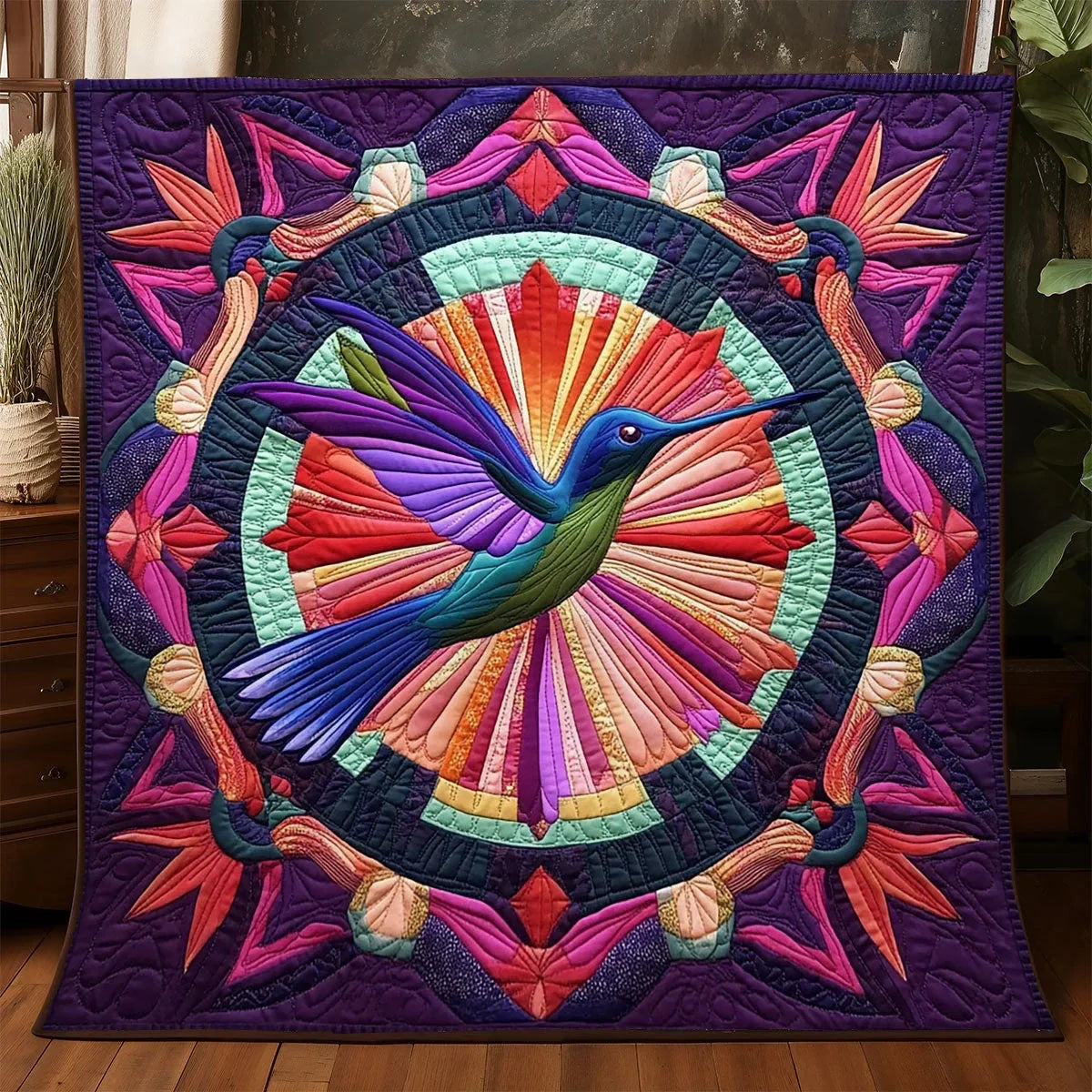 Hummingbird Mandala Quilt Blanket