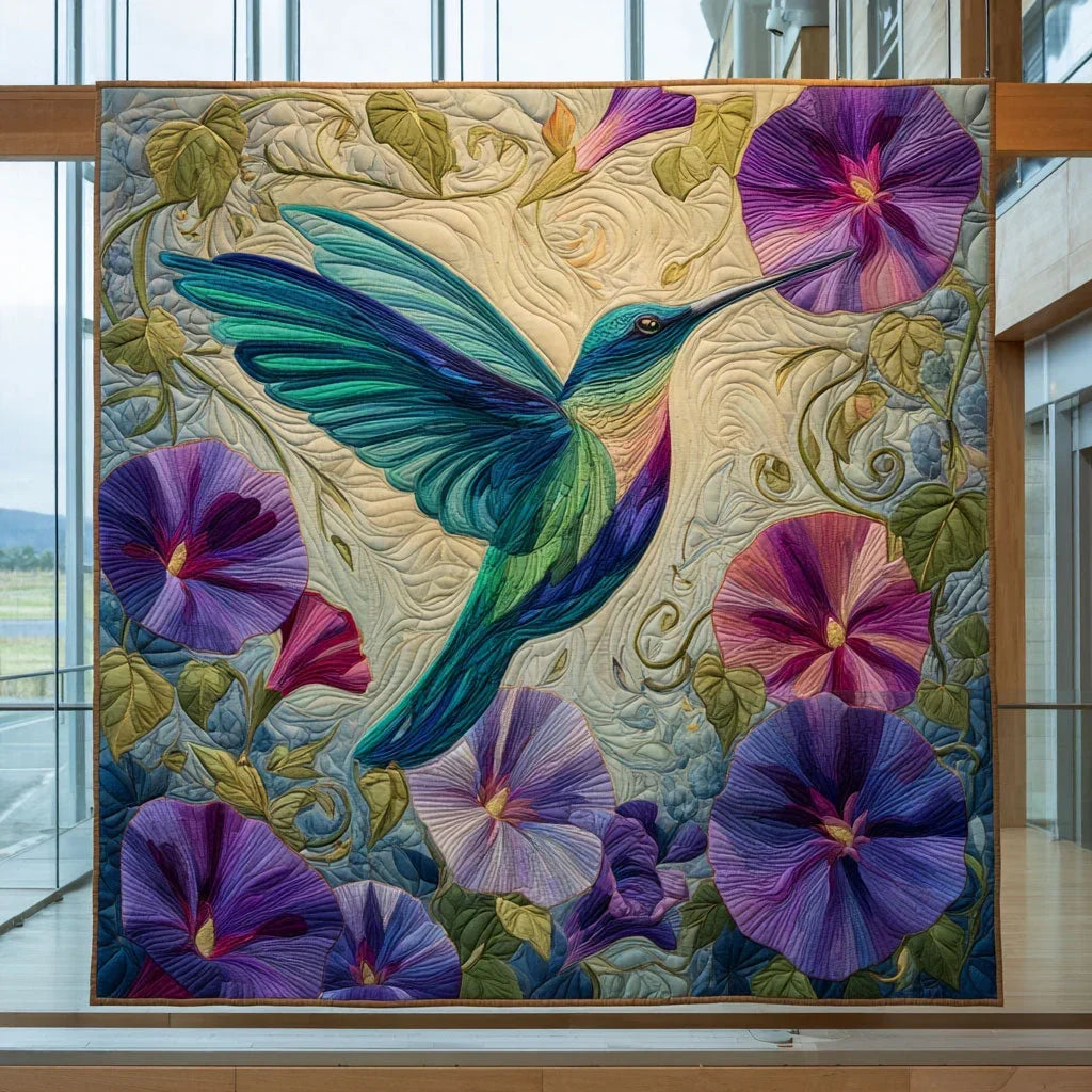 Hummingbird Morning Glory Quilt Blanket