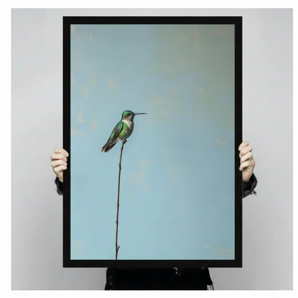 Minimalist Hummingbird Perch Sky Blue Canvas Art