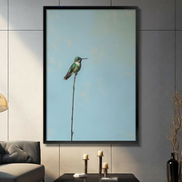 Minimalist Hummingbird Perch Sky Blue Canvas Art