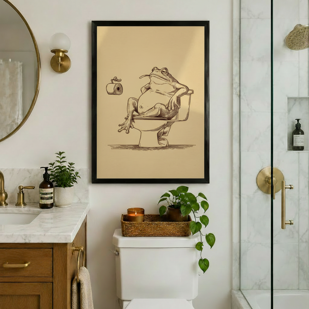 Funny Frog Bathroom Canvas Art Wall Art