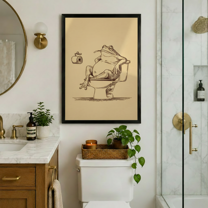 Funny Frog Bathroom Canvas Art Wall Art