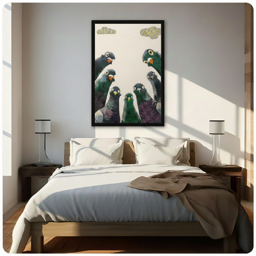 Curious Pigeons Flock Funny Canvas Wall Art